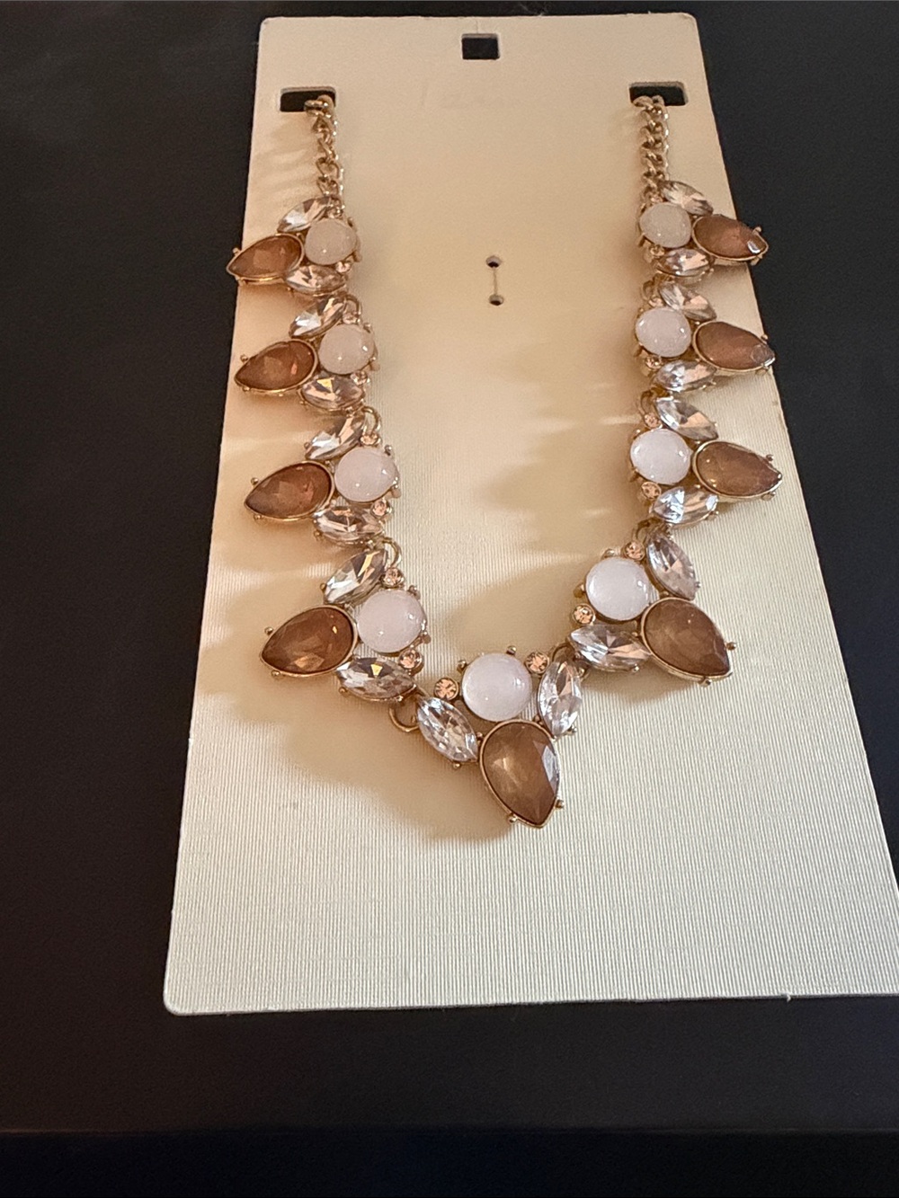Gold-Tone Beige & White Teardrop Statement Necklace - Women Jewelry